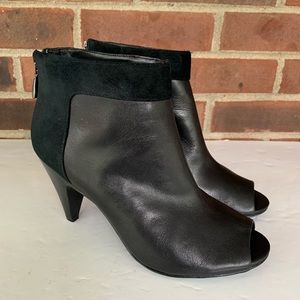 Alfani black leather peep toe heeled ankle booties